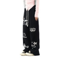Sweet Girl Style Graffiti Hello Kitty Printed Straight Pants All-match kawaii