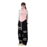 Sweet Girl Style Graffiti Hello Kitty Printed Straight Pants All-match kawaii