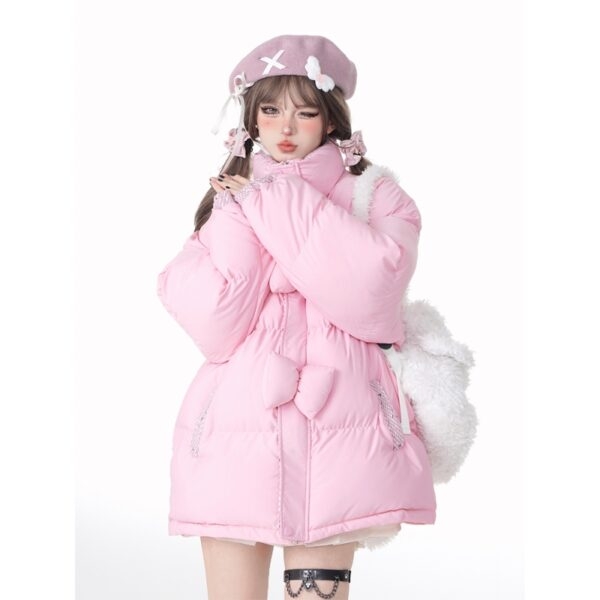 Różowy, ciepły płaszcz w stylu Sweet Girl jesienne kawaii