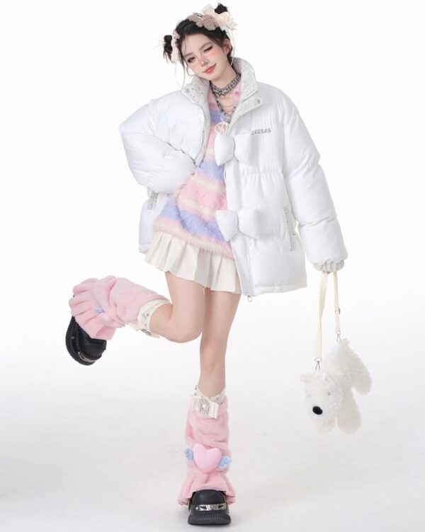 달콤한 소녀 스타일 핑크 따뜻한 코트 가을 카와이