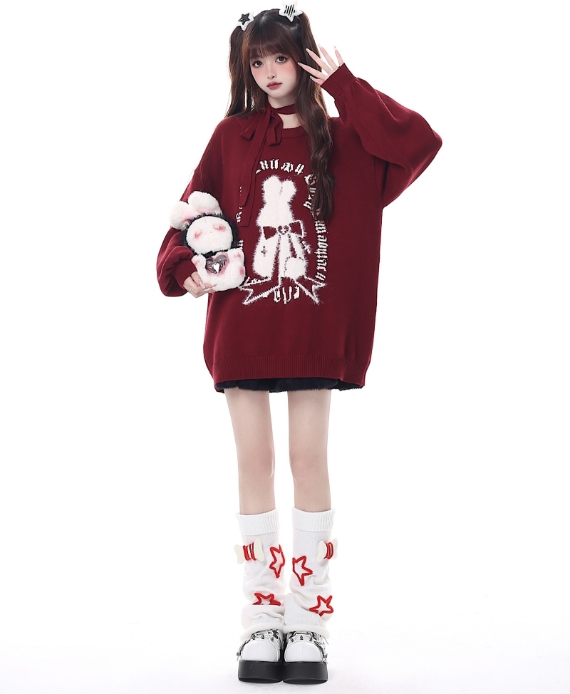 Милый девичий свитер с рукавами-фонариками в рождественском стиле