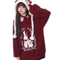 Suéter doce feminino estilo natalino com manga lanterna outono kawaii