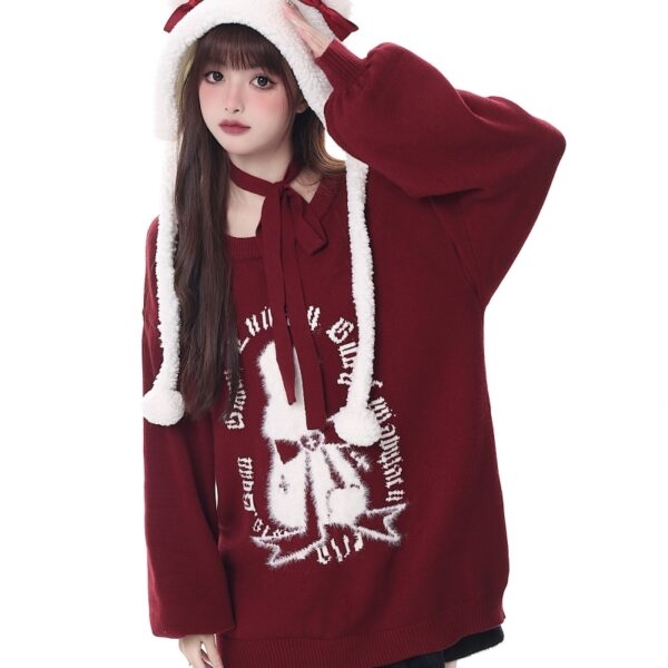 Sweet Girly Christmas Style Lantern Sleeve Sweater höst kawaii