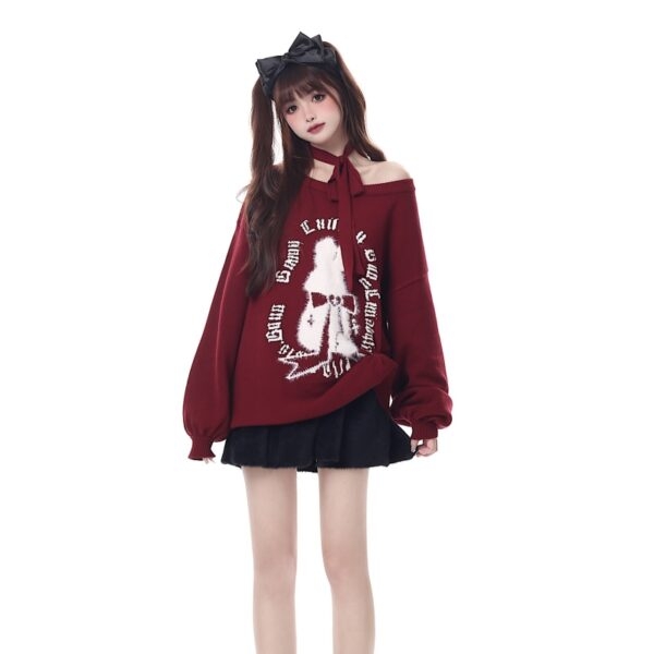 Suéter doce feminino estilo natalino com manga lanterna outono kawaii