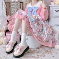 Zoete fluwelen Lolita-schoen met dikke zolen in Japanse stijl Japanse kawaii
