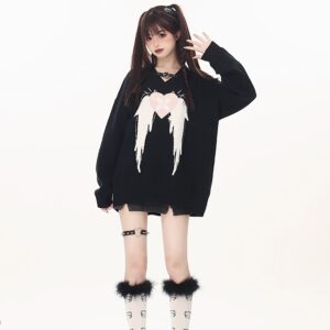 Sweet Cool Style 블랙 루즈 올매치 스웨터 Cool Kawaii