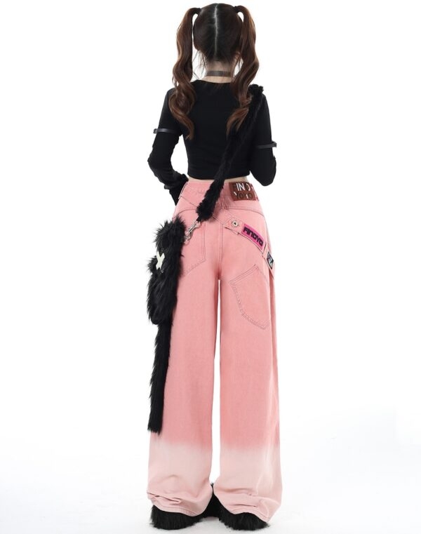 Sweet Cool Style Pink Ripped Wide Leg Jeans autumn kawaii