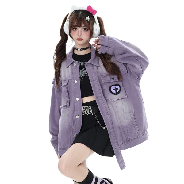 Sweet Cool Style Фиолетовое эстетичное свободное пальто Эстетический каваи