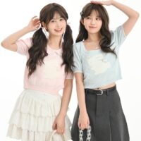 Sweet Girl 소프트 스타일 인형 칼라 니트 티셔츠 인형 칼라 카와이