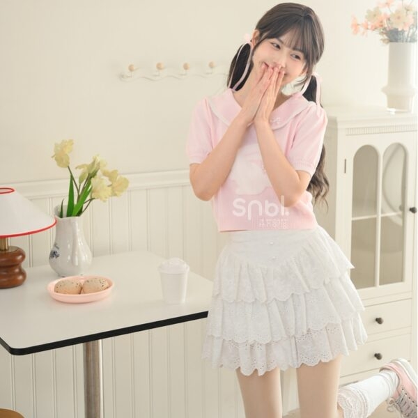 Sweet Girl Soft Style Doll Collar Knitted T-shirt Doll Collar kawaii