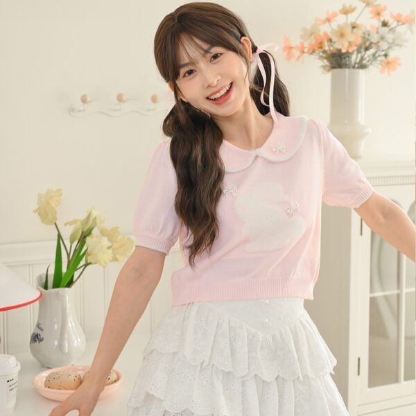 Sweet Girl Soft Style Doll Collar Knitted T-shirt Doll Collar kawaii