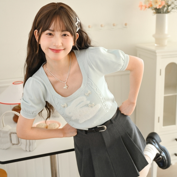 Camiseta de punto con cuello de muñeca de estilo suave Sweet Girl Collar muñeca kawaii