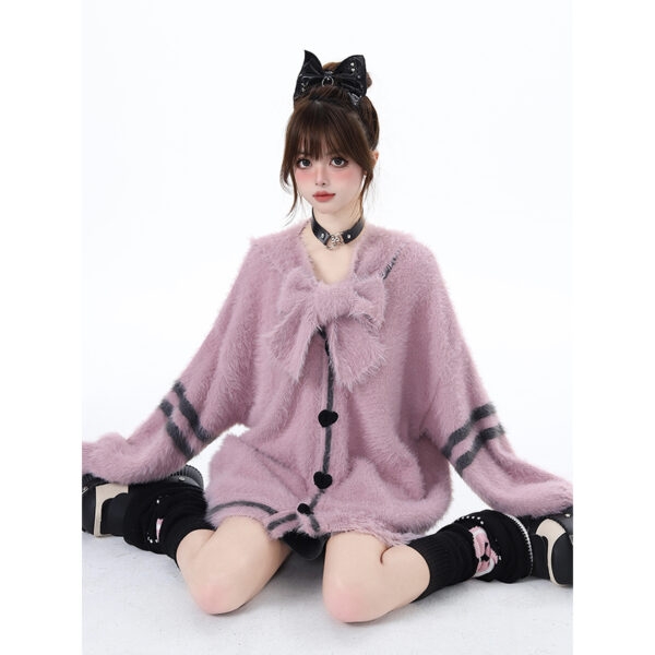 Sweet Girly Pink Cardigan Knitted Sweater Cardigan kawaii