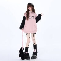 Zoete girly stijl sweatshirt met capuchon en konijntjesoren Konijnenoor kawaii