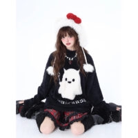 Sweet Girly Style Cartoon Ghost Embroidered All-match Sweater autumn kawaii