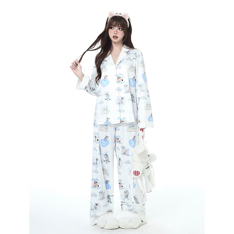 Conjunto de pijama con estampado de gatito lindo estilo femenino dulce