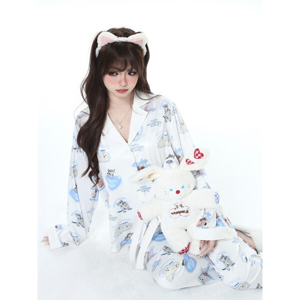 Zestaw piżam w słodkim, dziewczęcym stylu ze ślicznym nadrukiem w kotki Kotek kawaii