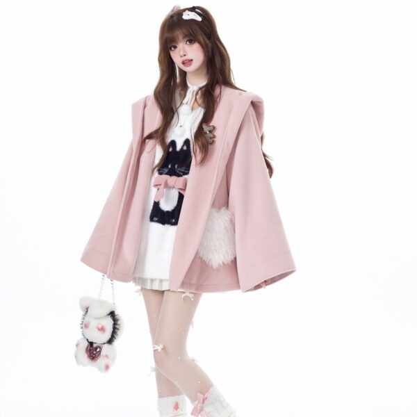 Manteau rose avec poche en forme de cœur aimant, style Sweet Girly manteau kawaii