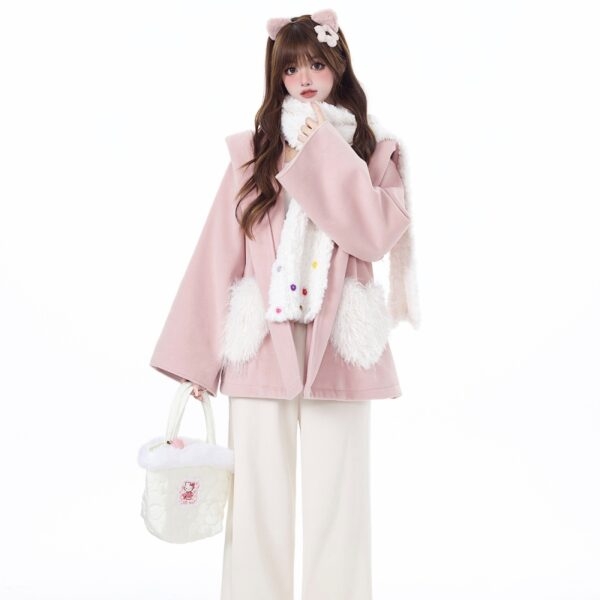 Cappotto con tasca a cuore amorevole rosa stile dolce ragazza mantello kawaii