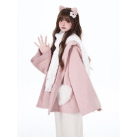 Розовое пальто с карманами в милом девчачьем стиле Loving Heart плащ каваи