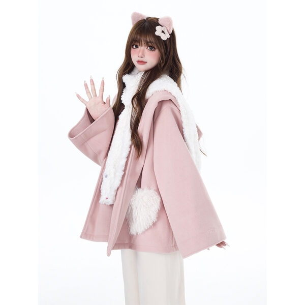 Słodki, dziewczęcy płaszcz w różowym stylu z kieszeniami w kształcie serca płaszcz kawaii