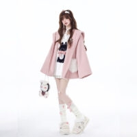 Sweet Girly Style Pink Loving Heart Pocket Coat cloak kawaii
