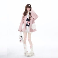 Abrigo con bolsillo de corazón amoroso rosa estilo dulce femenino capa kawaii