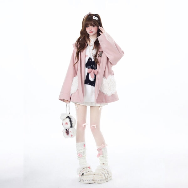 Розовое пальто с карманами в милом девчачьем стиле Loving Heart плащ каваи