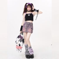 Sweet Style Purple High Waist Denim Skirt Denim Skirt kawaii