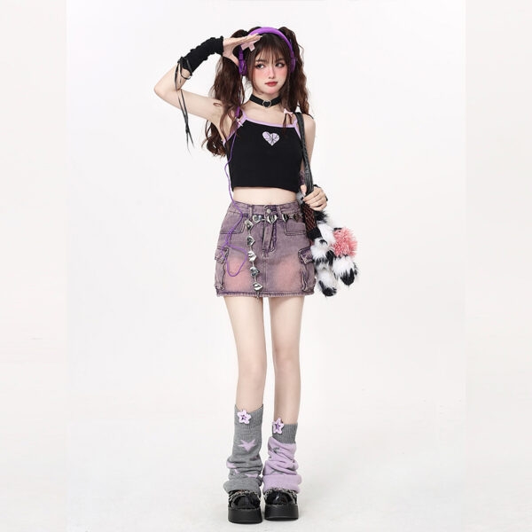Sweet Style Purple High Waist Denim Skirt Denim Skirt kawaii