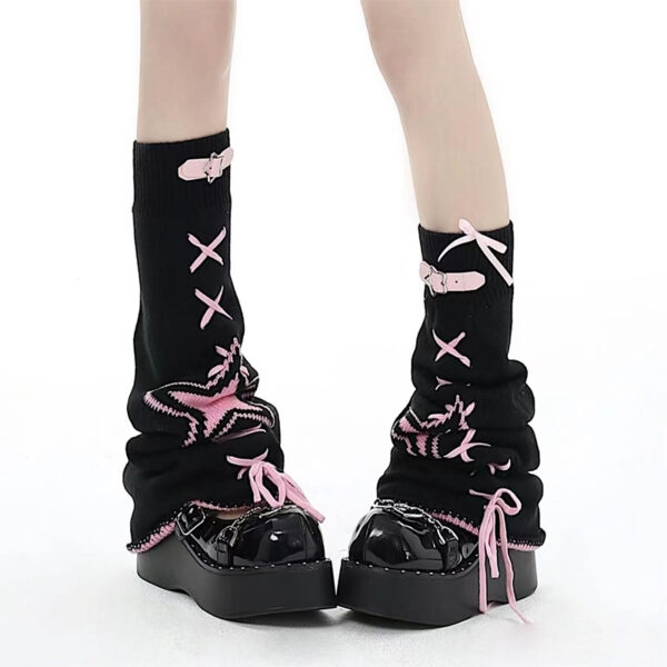 Кожаные носки Sweet Style со звездами и пряжками Оригинальный каваи