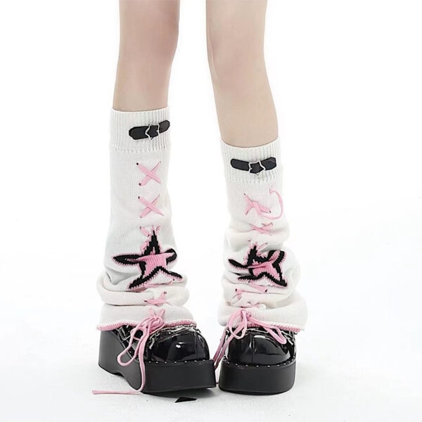 Sweet Style Star Leather Buckle Pile Socks Original kawaii