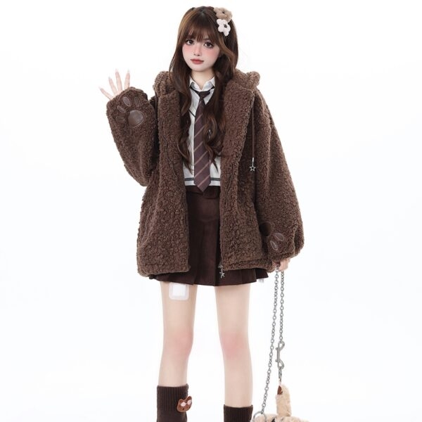Süßer cooler Mantel mit Kapuze im Mädchenstil mit Bärenmotiv Herbst-Kawaii