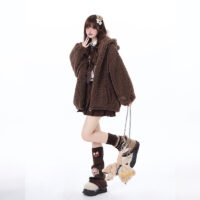 Sweet Cool Girly Style Bear Hooded Coat höst kawaii