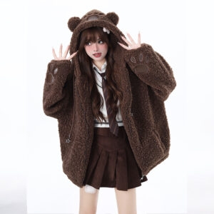 Sweet and Cool Girly Style Bear Hooded Coat autumn kawaii