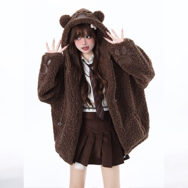 Süßer cooler Mantel mit Kapuze im Mädchenstil mit Bärenmotiv Herbst-Kawaii