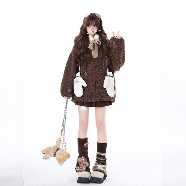 Abrigo con capucha de oso estilo femenino fresco y dulce otoño kawaii