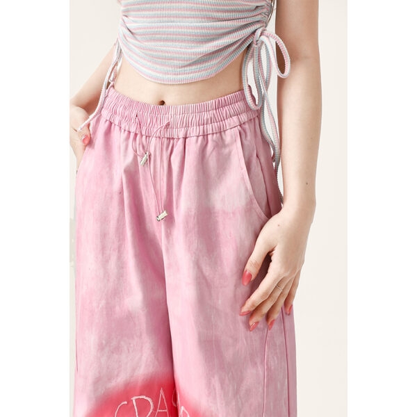 Pantalones rectos con bordado de corazón de amor rosa estilo americano Y2K otoño kawaii