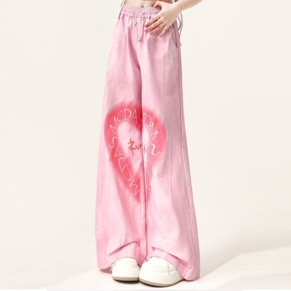 Calça reta bordada com coração rosa estilo americano Y2K outono kawaii