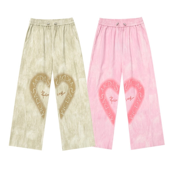 American Y2K Style Pink Love Heart Embroidered Straight Pants autumn kawaii