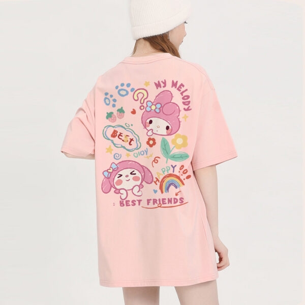 Kawaii Candy Color Sanrio Charakter bedrucktes T-Shirt Bonbonfarbenes Kawaii