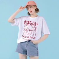T-shirt imprimé graffiti Sailor Moon, dessin animé japonais Kawaii Dessin animé kawaii