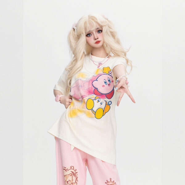 T-shirt imprimé Kirby style doux Kawaii Dessin animé kawaii