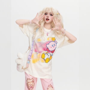 Kawaii Sweet Style Kirby tryckt T-shirt Tecknad kawaii