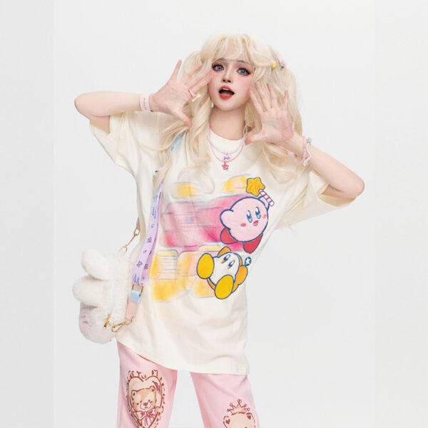 Kawaii Sweet Style Kirby T-shirt med tryck Tecknad kawaii