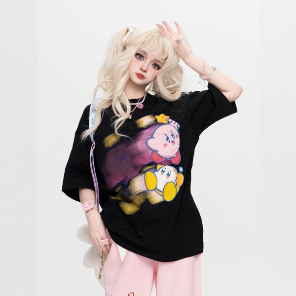 T-shirt imprimé Kirby style doux Kawaii Dessin animé kawaii
