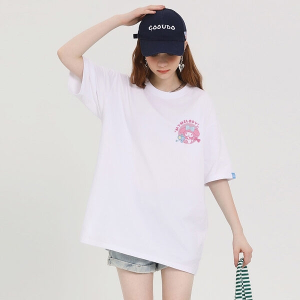 Camiseta estampada My Melody rosa estilo dulce Kawaii kawaii coreano