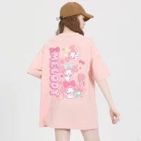카와이 스위트 스타일 핑크 마이 멜로디 프린트 티셔츠 한국어 귀엽다