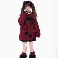 Sweet Cool Style Bow Embroidered Sweater autumn kawaii