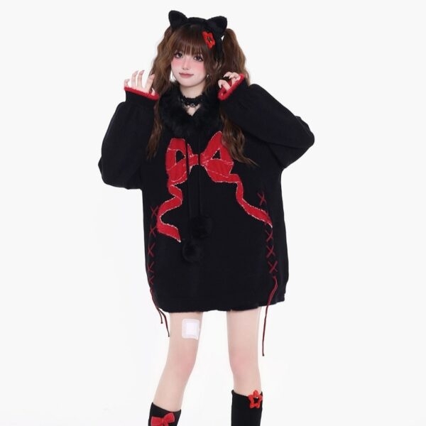 Sweet Cool Style Bow Embroidered Sweater autumn kawaii